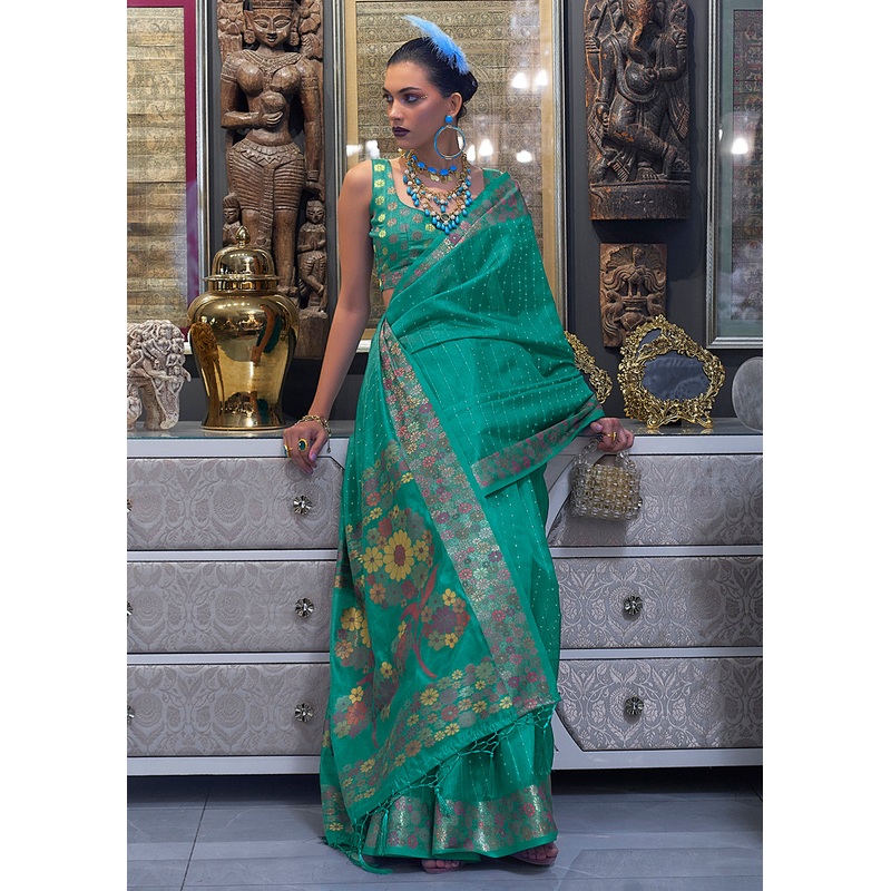 Festive Look Ceramic Green Dual Tone Organza Silk Saree