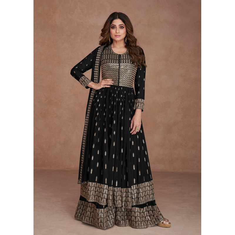 Festive Look Glamorous Black Zari Embroidered Palazzo Suit
