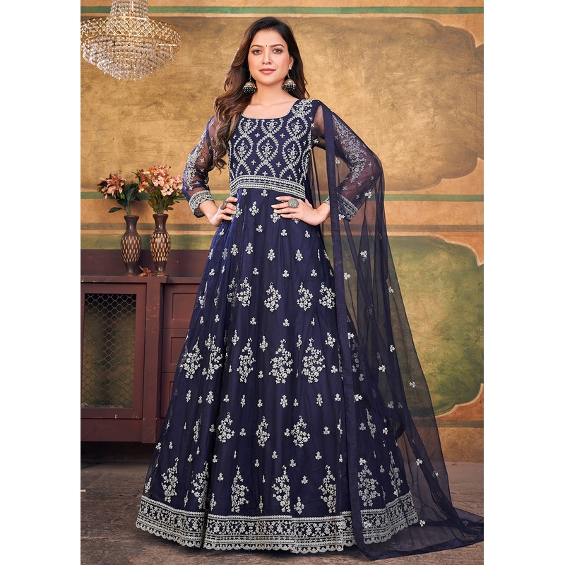 Function Look Beatific Navy Blue Net Anarkali Suit