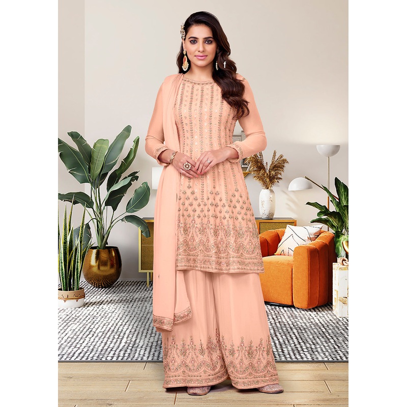 Heavy Chinon Gorgeous Peach Festive Look Palazzo Salwar Suit