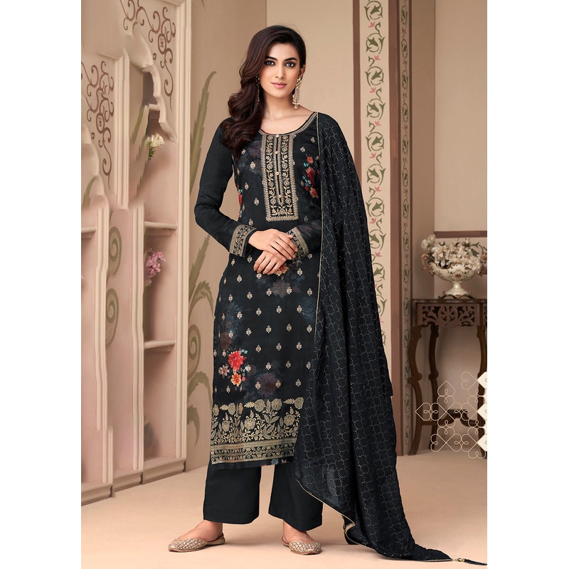 Jacquard Silk Alluring Black Digital Printed Salwar Suit