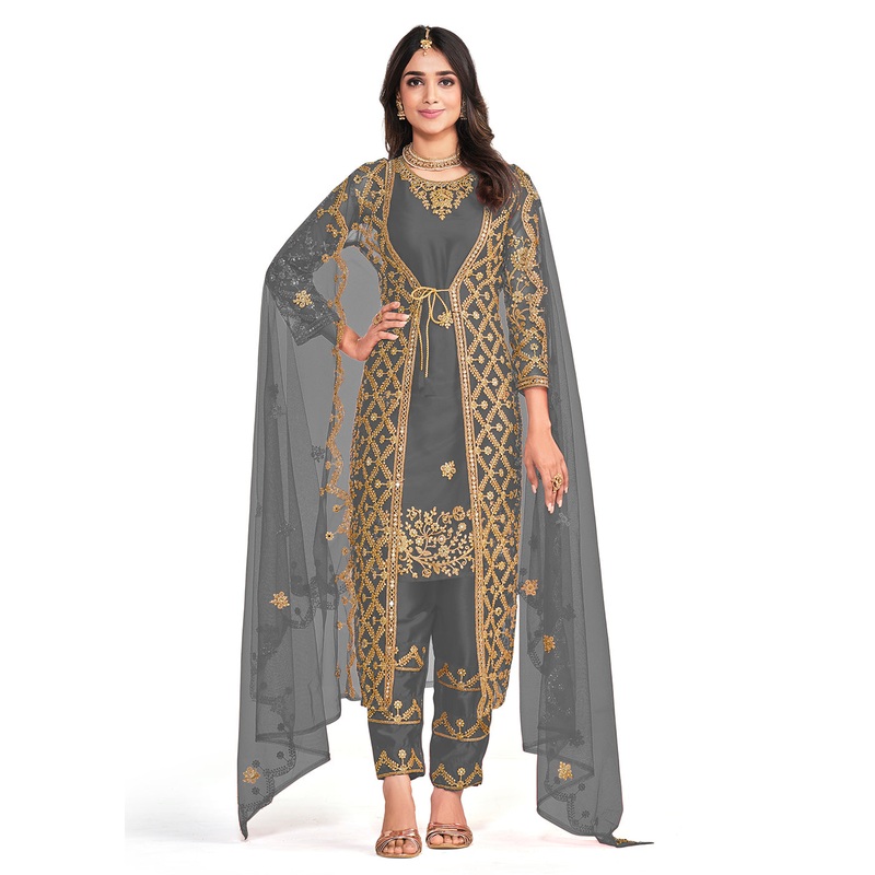 Koti Style Coveted Grey Patterned Festive Salwar Suit