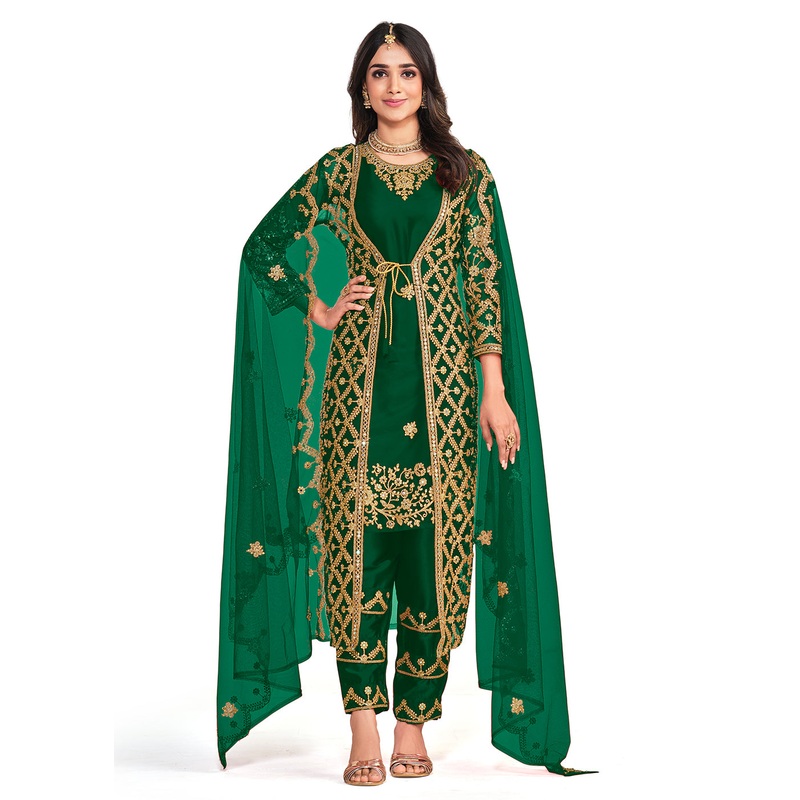 Koti Style Elegant Green Patterned Festive Salwar Suit