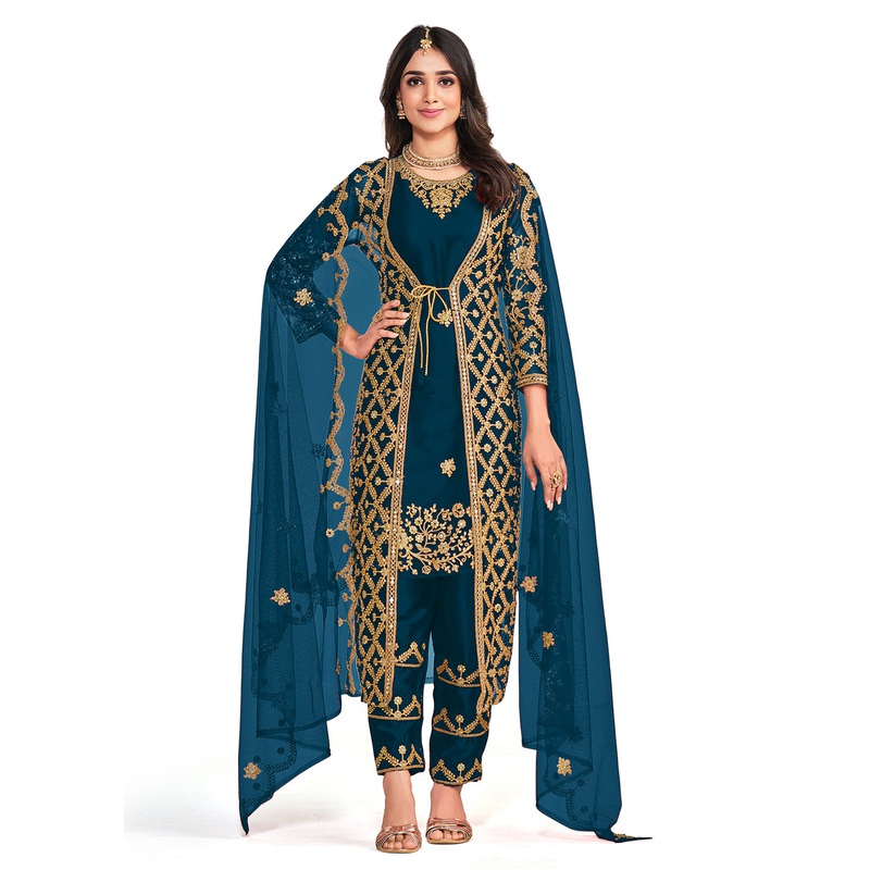 Koti Style Engaging Teal Patterned Festive Salwar Suit