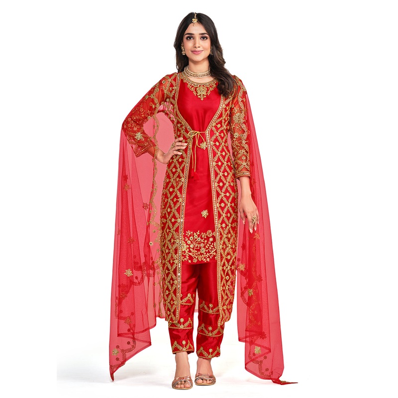 Koti Style Princely Red Patterned Festive Salwar Suit