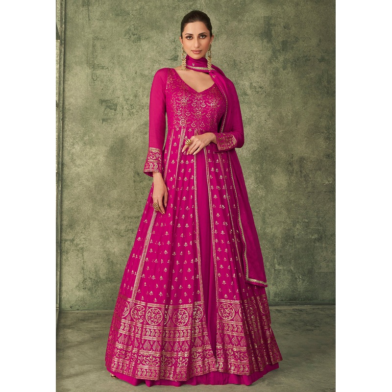 Lehenga Style Marvelous Pink Front Slit Anarkali Suit