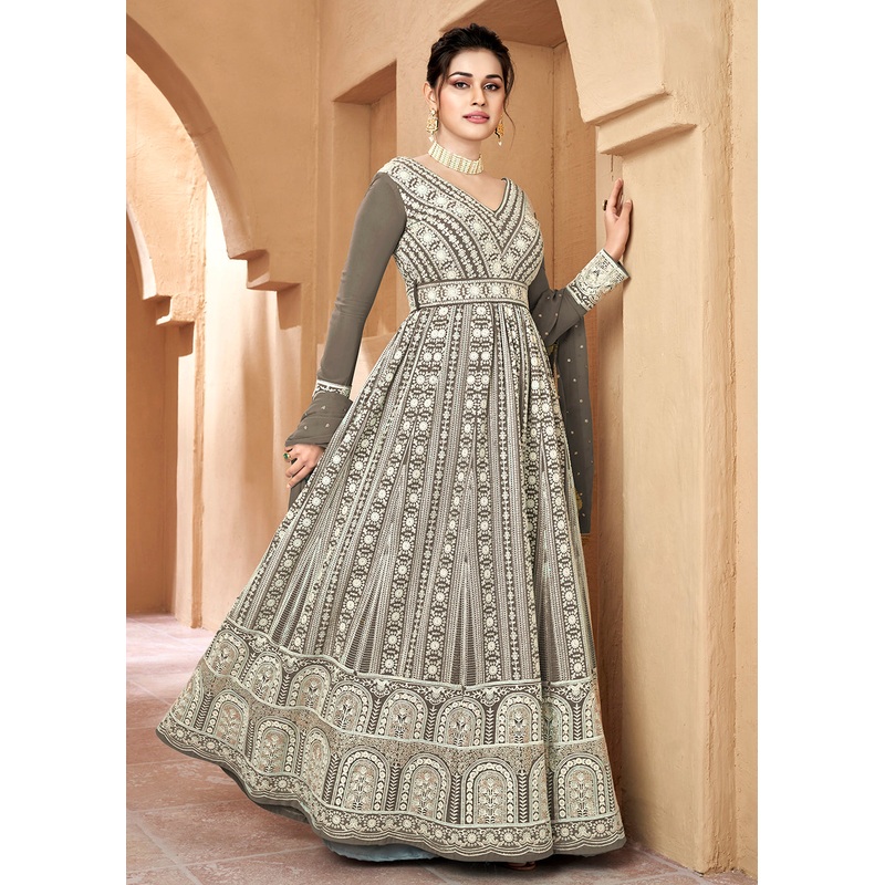 Lucknowi Floor Length Anchor Grey Ethnic Anarkali Suit