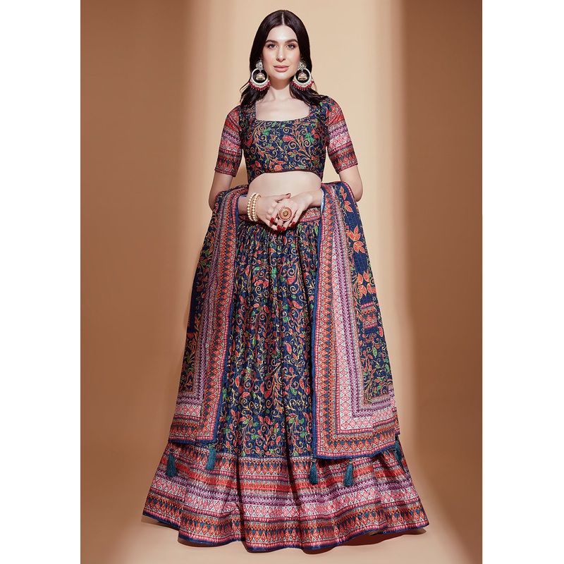 Multi Blue Crochet & Digital Embroidered Festive Lehenga Choli