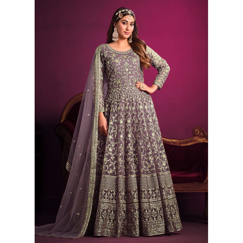 Net Classy Lavender Floor Length Ceremonial Anarkali Suit