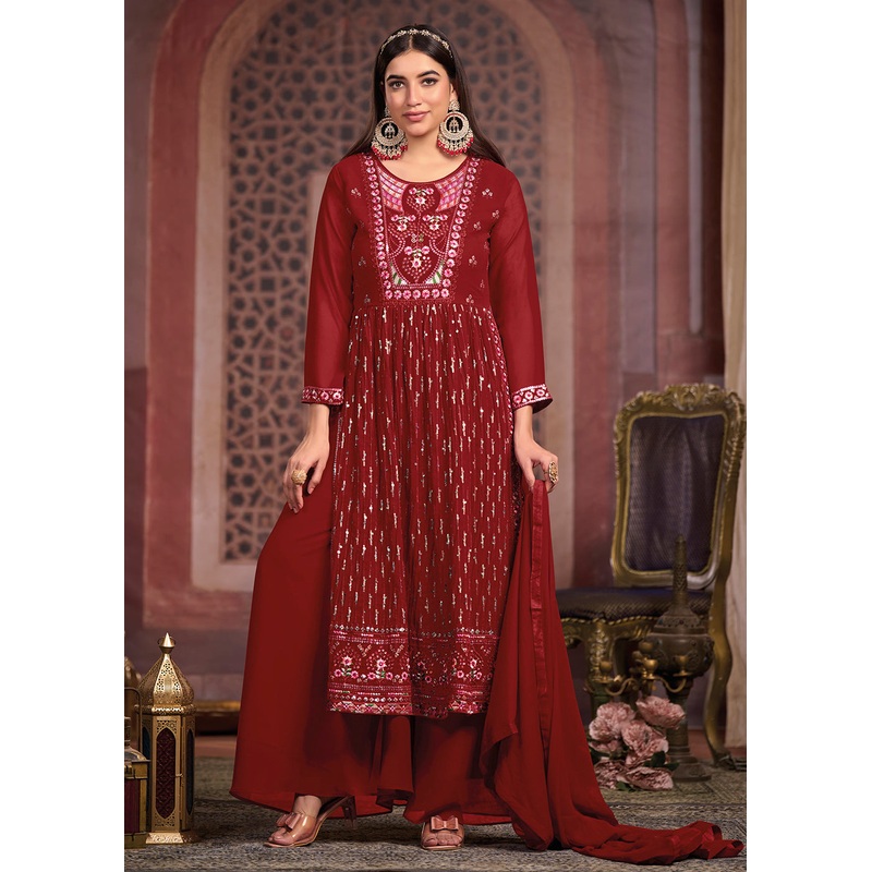 Nyra Cut Style Gorgeous Maroon Festive Palazzo Suit