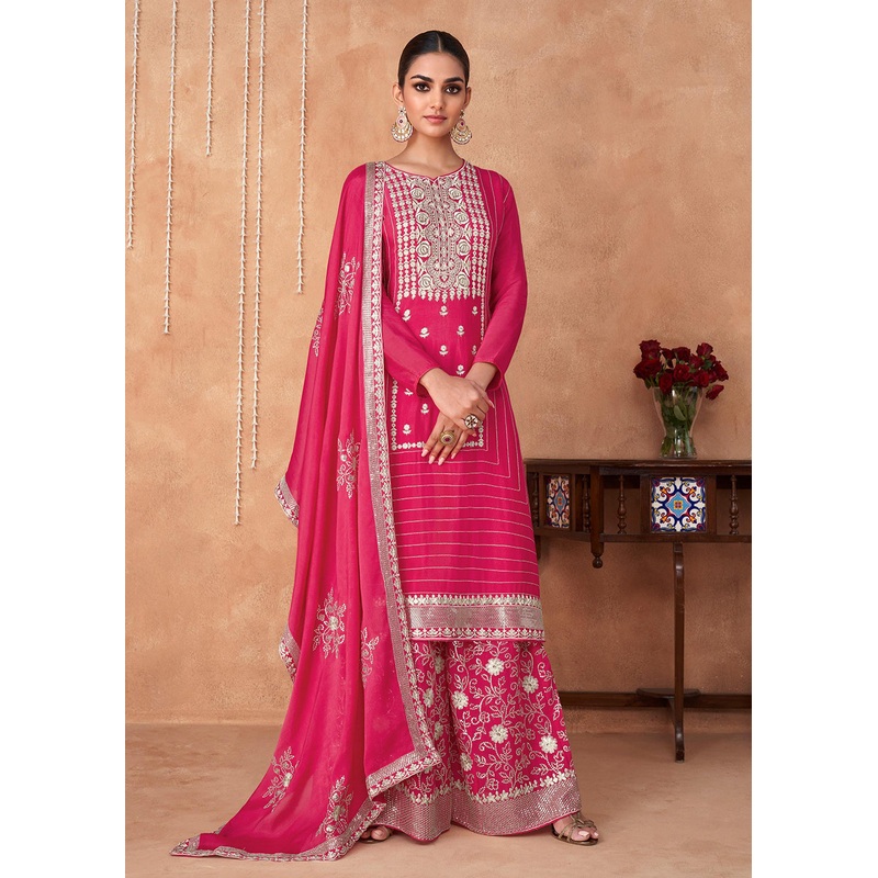 Palazzo Style Hot Pink Georgette & Chinon Salwar Suit