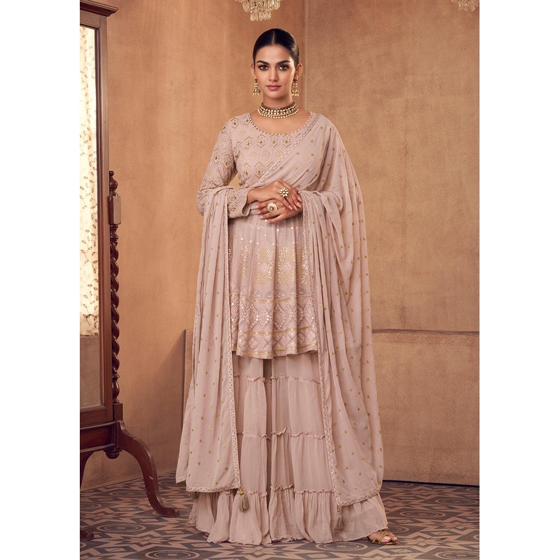 Palazzo Style Light Mauve Georgette & Chinon Salwar Suit