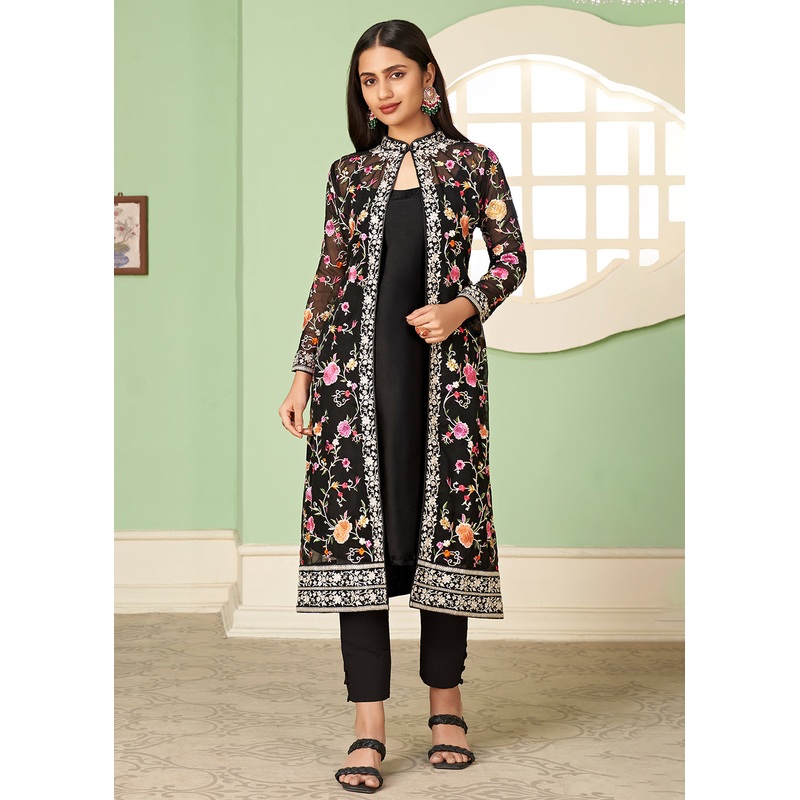 Pant Style Sassy Black Party Wear Jacket Style Salwar Suit