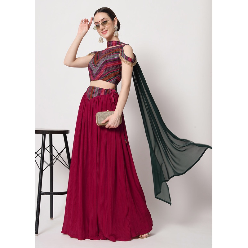 Party Wear Pretty Deep Pink Georgette Crushed Lehenga Choli