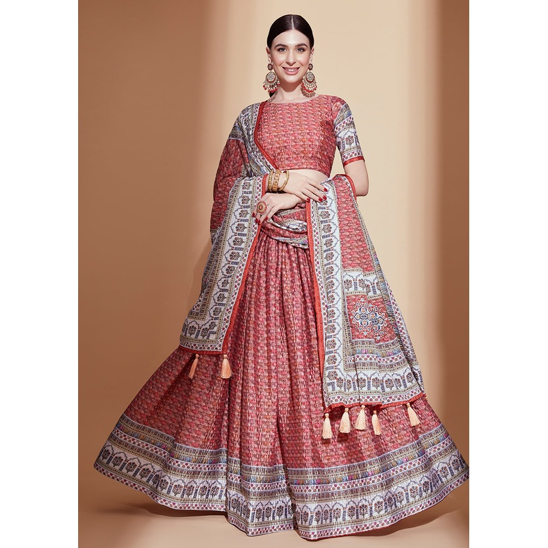 Peach Crochet & Digital Embroidered Festive Lehenga Choli