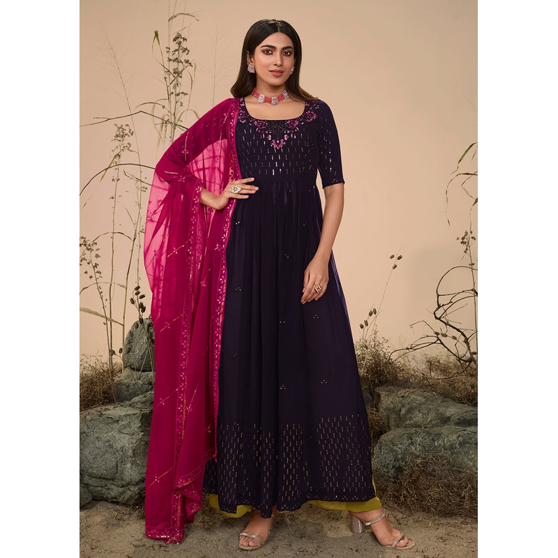 Plushy Festive Purple Georgette Palazzo Salwar Suit