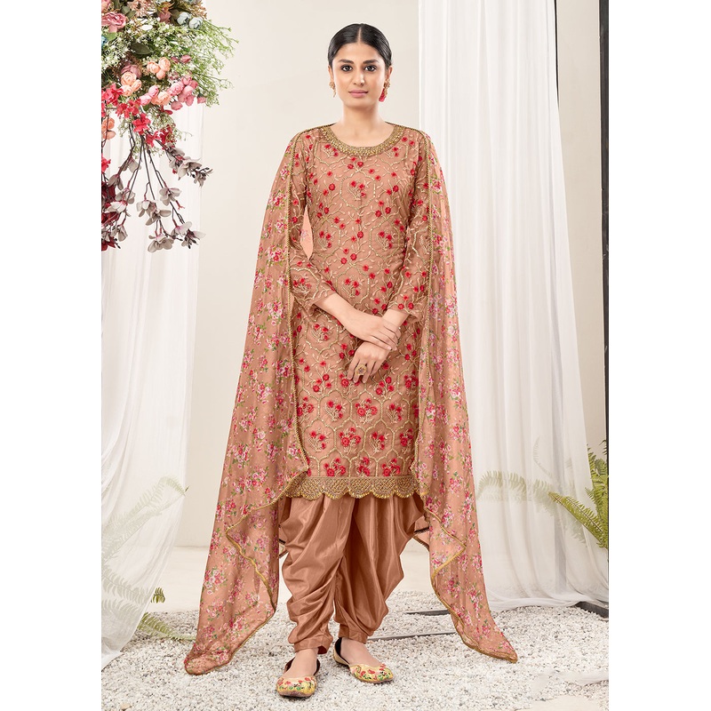 Pretty Peach Festive Look Net Patiala Salwar Suit