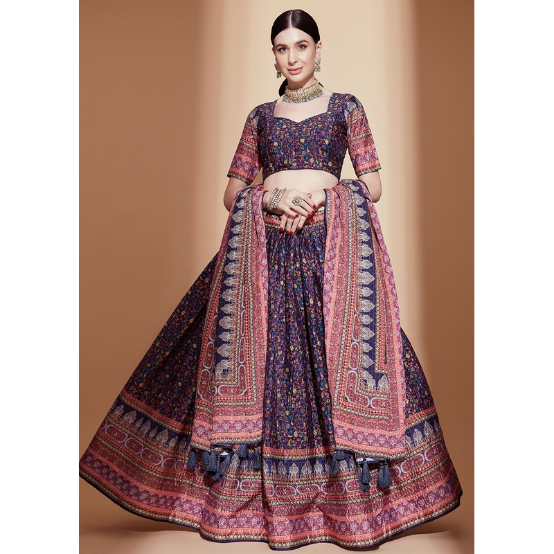 Purple Crochet & Digital Embroidered Festive Lehenga Choli