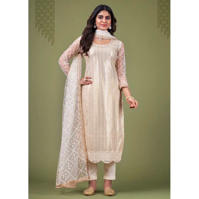 Radiant White Cream Tone to Tone Embroidered Salwar Kameez