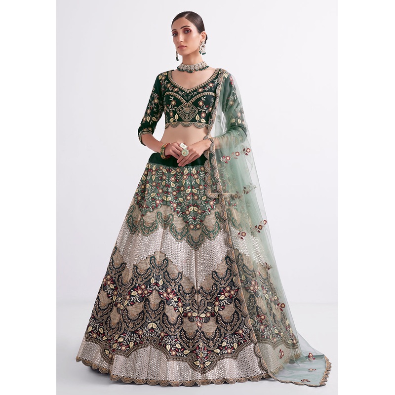 Stunning Shaded Green Heavy Embroidered Bridal Lehenga Choli