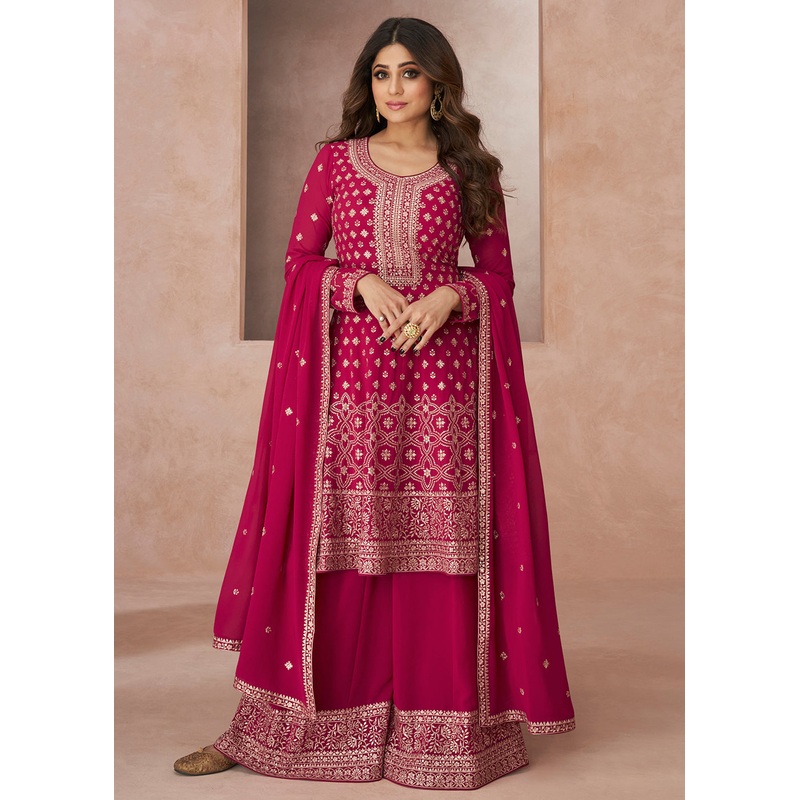 Trendy Festive Look Pink Georgette Palazzo Style Suit