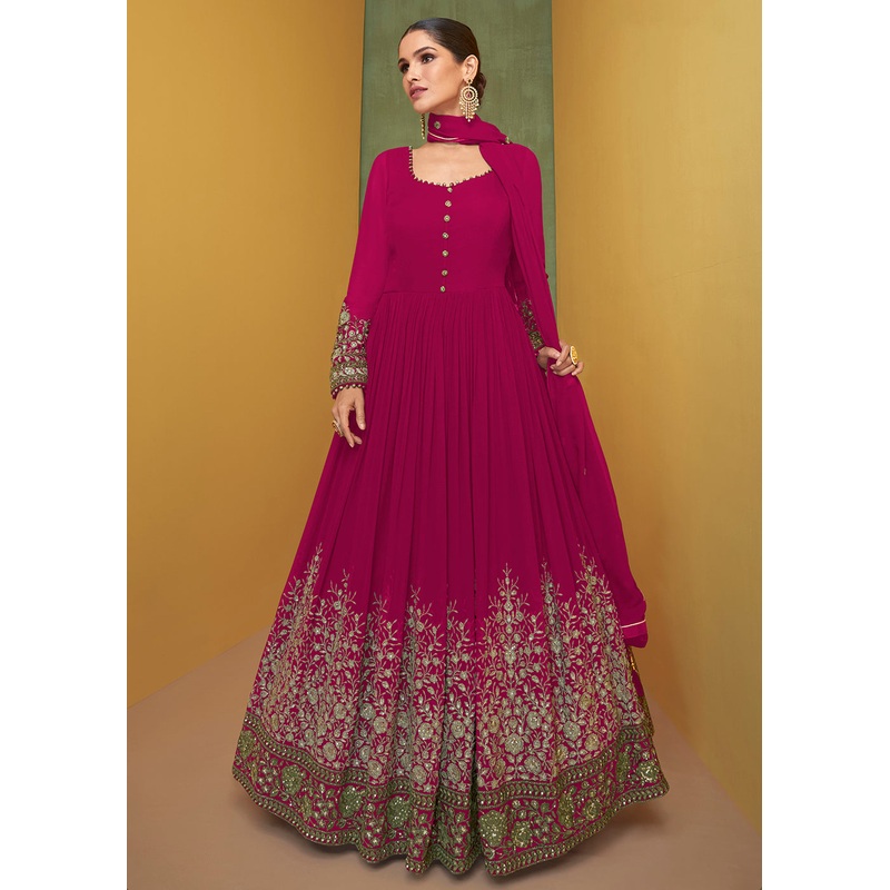 Appealing Hot Pink Wedding Embroidered Bridal Anarkali Gown