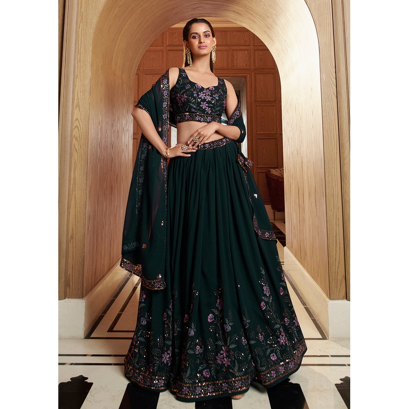 Attractive Green Floral Embroidered Designer Lehenga Choli
