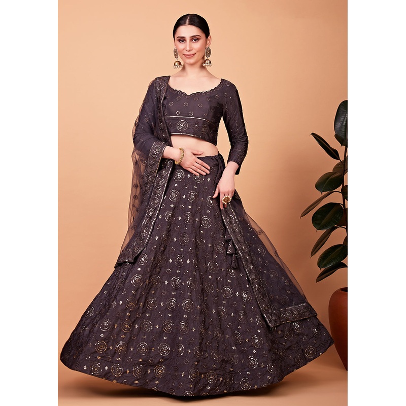 Awesome Grey Multi Thread & Sequins Party Wear Lehenga