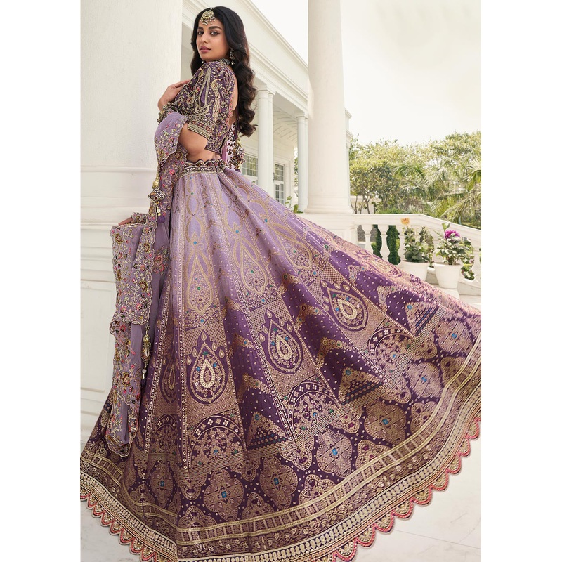 Beauteous Lavender Heavy Embroidered Silk Bridal Lehenga Choli