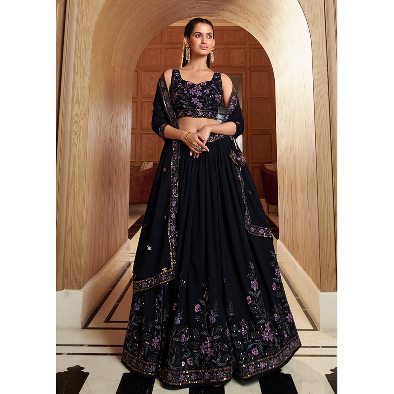 Cardinal Navy Blue Floral Embroidered Designer Lehenga Choli