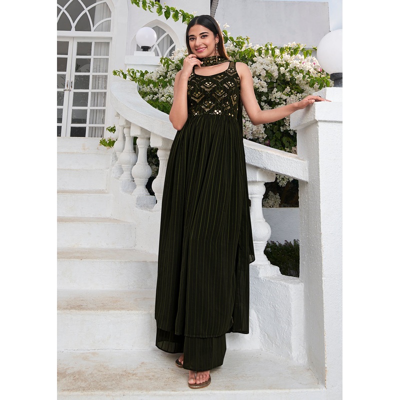 Designer Impressive Olive Party Style Palazzo Salwar Suit