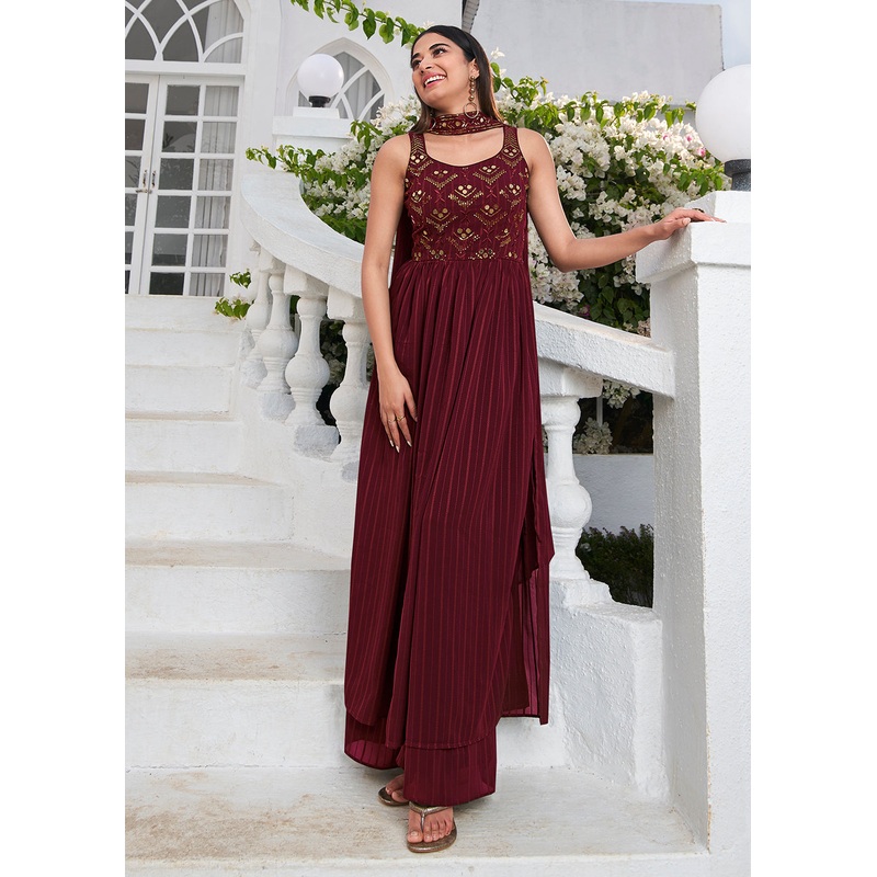 Designer Splendid Maroon Party Style Palazzo Salwar Suit