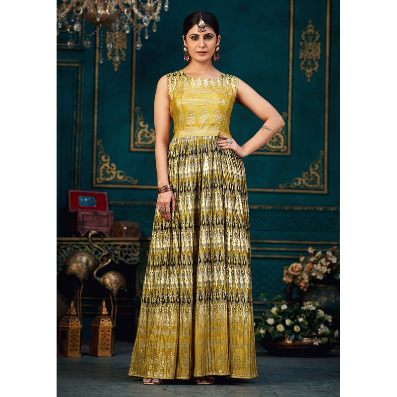 Dusty Mustard Digital Foil Printed Ready to Wear Gown