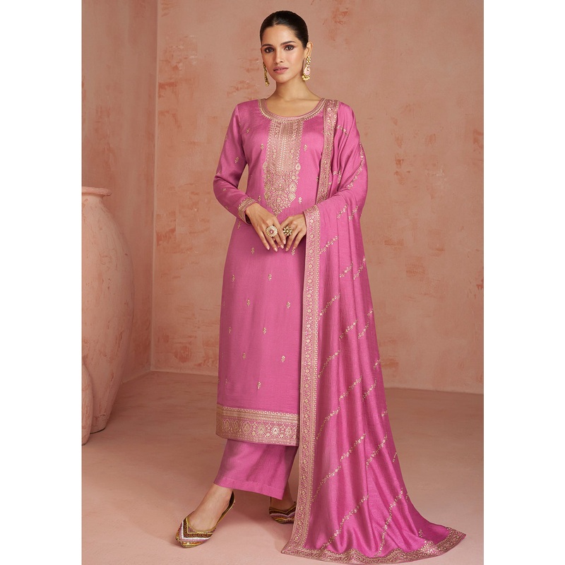 Elegant Soft Pink Silk Embroidered Palazzo Salwar Kameez