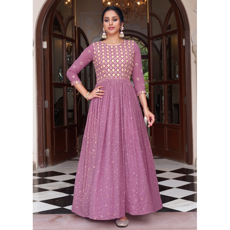 Embroidered Pink Lavender Function Wear Anarkali Gown