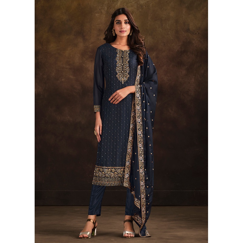 Fancy Georgette Charming Navy Blue Pakistani Style Salwar Suit