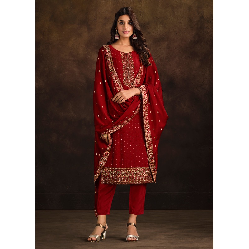 Fancy Georgette Stunning Red Pakistani Style Salwar Suit