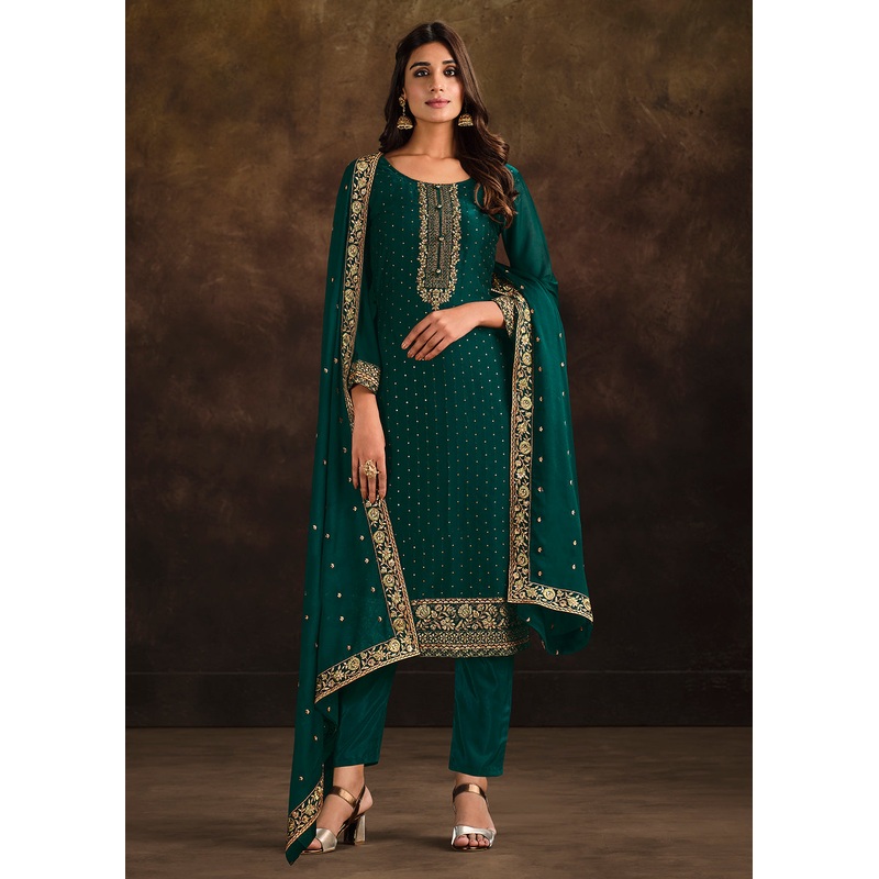 Fancy Georgette Trendy Teal Green Pakistani Style Salwar Suit
