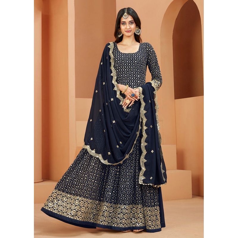 Faux Georgette Dazzling Navy Blue Sequins Anarkali Suit