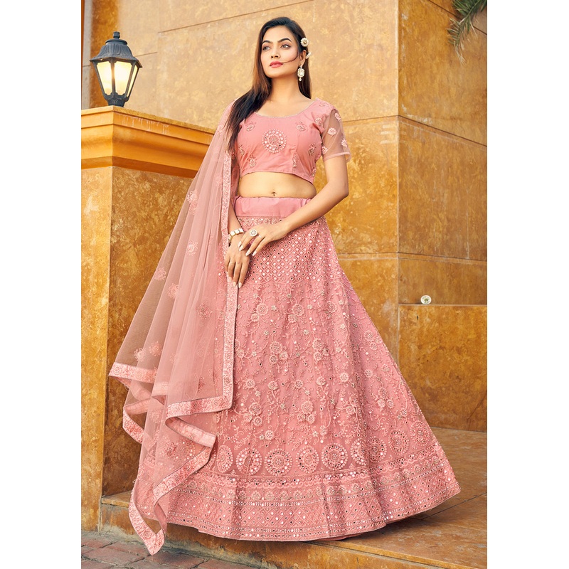 Flamingo Pink Fancy Fabric Wedding Lehenga Choli