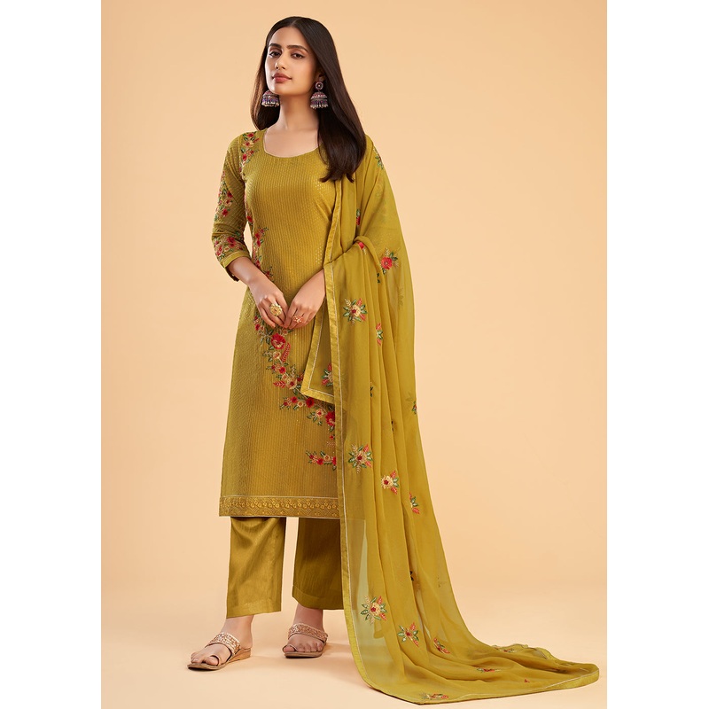 Floral Embroidered Yellow Indian Wedding Wear Salwar Suit
