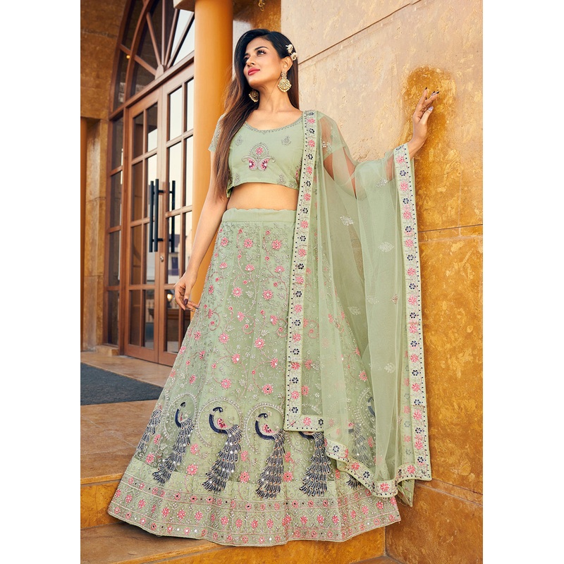 Glamourous Mint Green Fancy Fabric Wedding Lehenga Choli