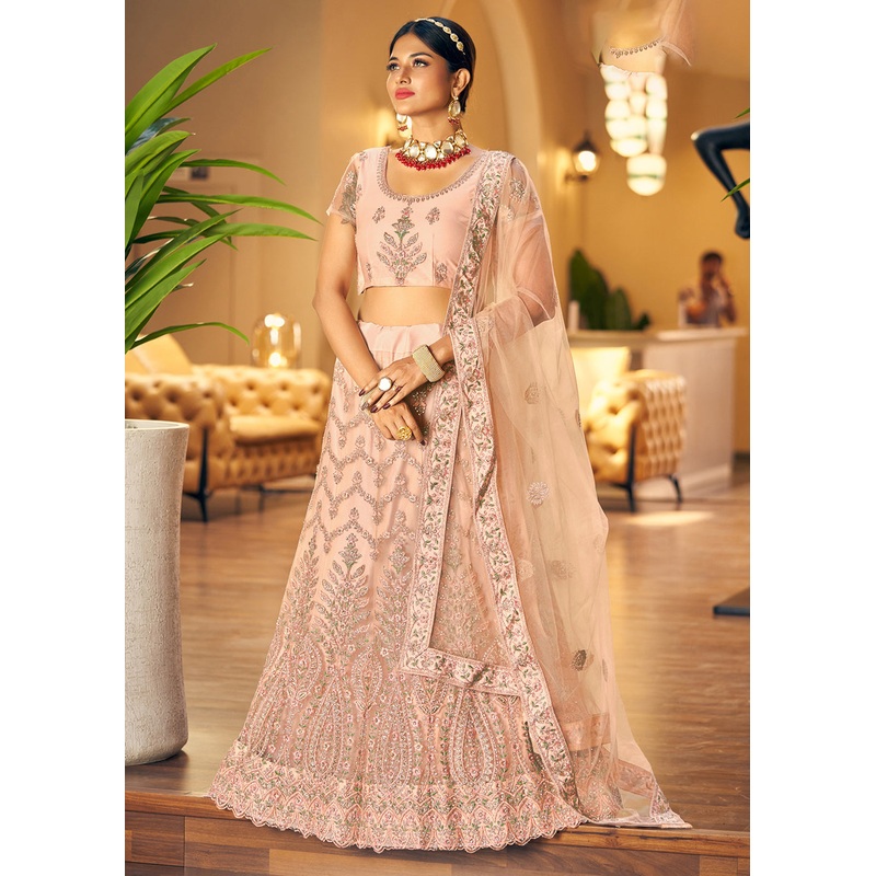 Gorgeous Peach Fancy Fabric Wedding Lehenga Choli