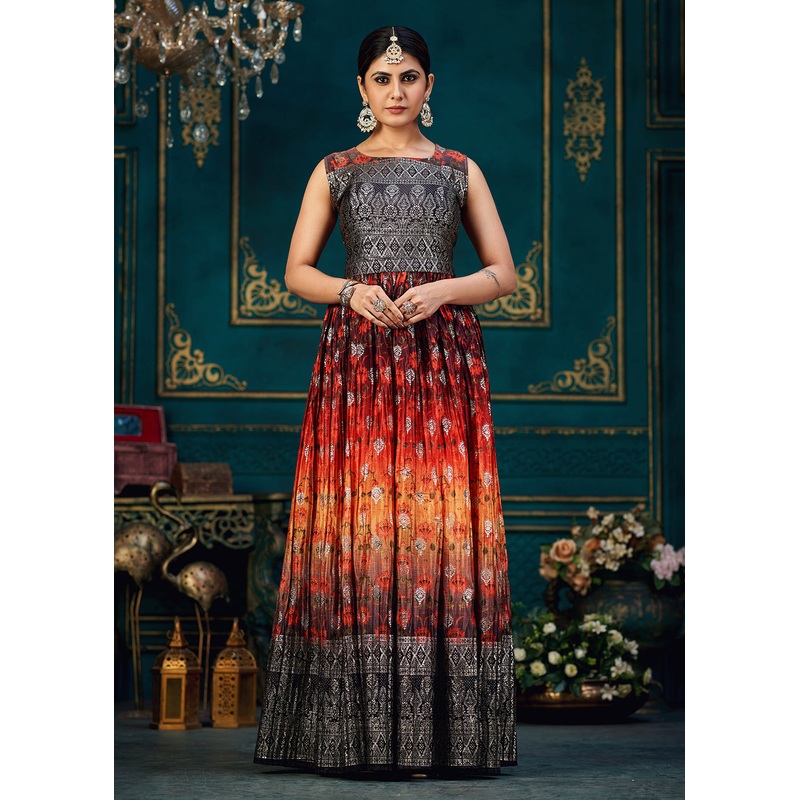 Lovely Multicolor Digital Foil Printed Ready to Wear Gown