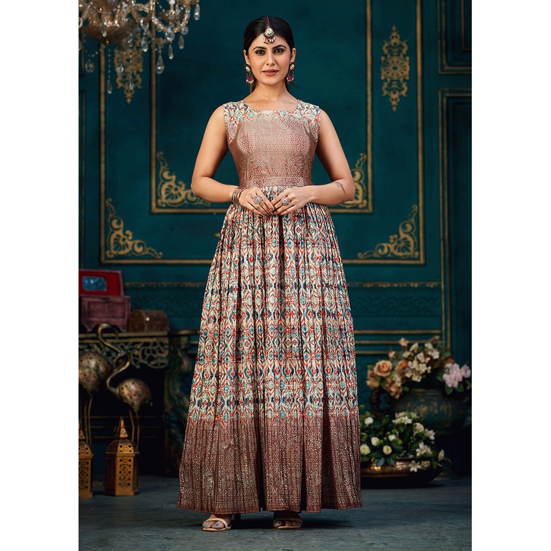 Mauve Multicolor Digital Foil Printed Ready to Wear Gown