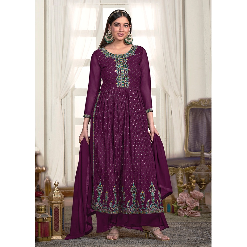 Nyra Cut Style Exquisite Purple Festive Palazzo Suit