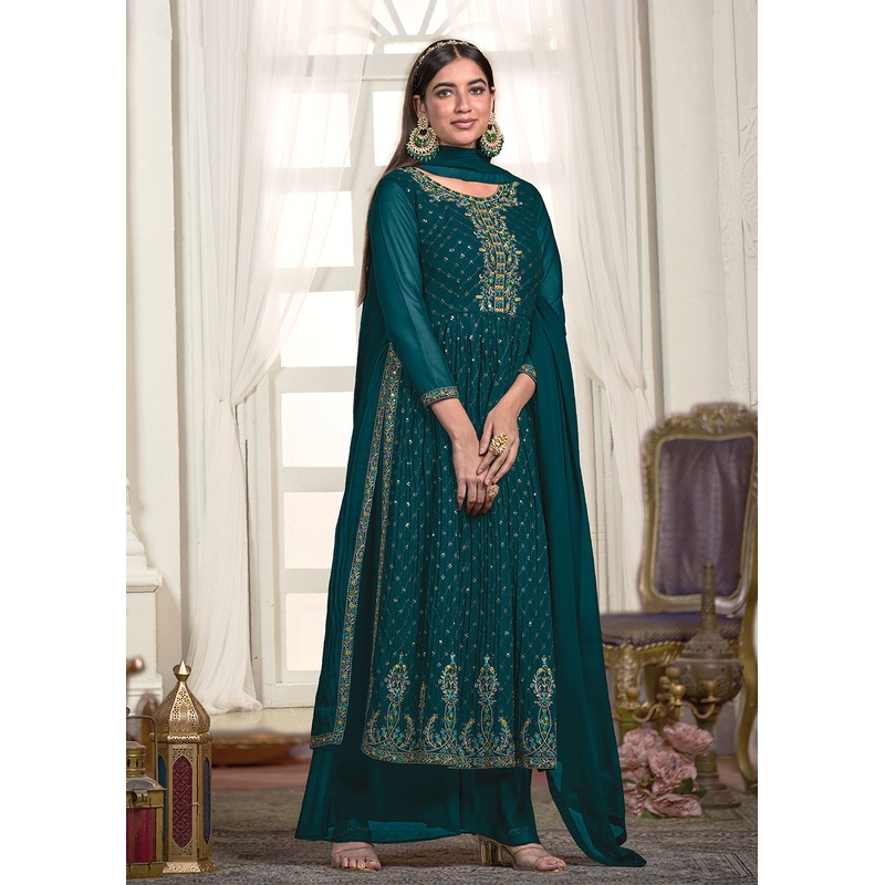 Nyra Cut Style Teal Blue Festive Palazzo Suit