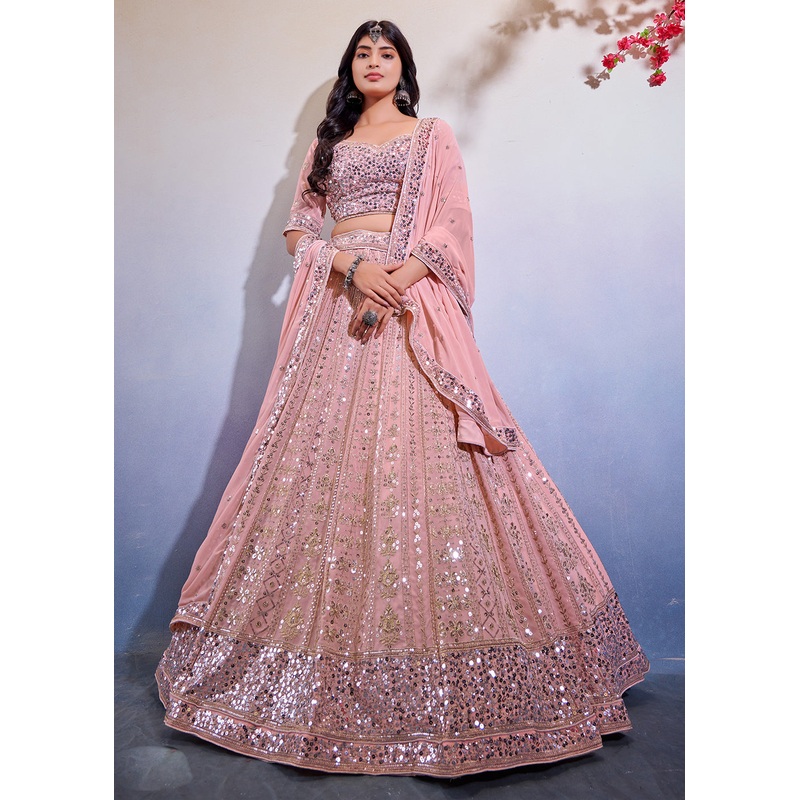 Premium Georgette Exquisite Baby Pink Marriage Wear Lehenga Choli