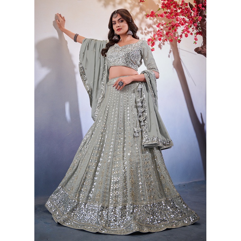 Premium Georgette Hypnotic Light Grey Marriage Wear Lehenga Choli