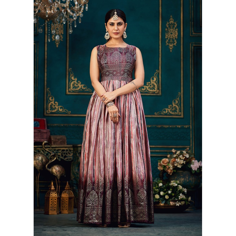 Pretty Multicolor Digital Foil Printed Ready to Wear Gown